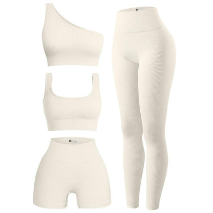 SculptPro™ Women’s Ribbed 4-Piece Active Set – Seamless Comfort, Powerful Style