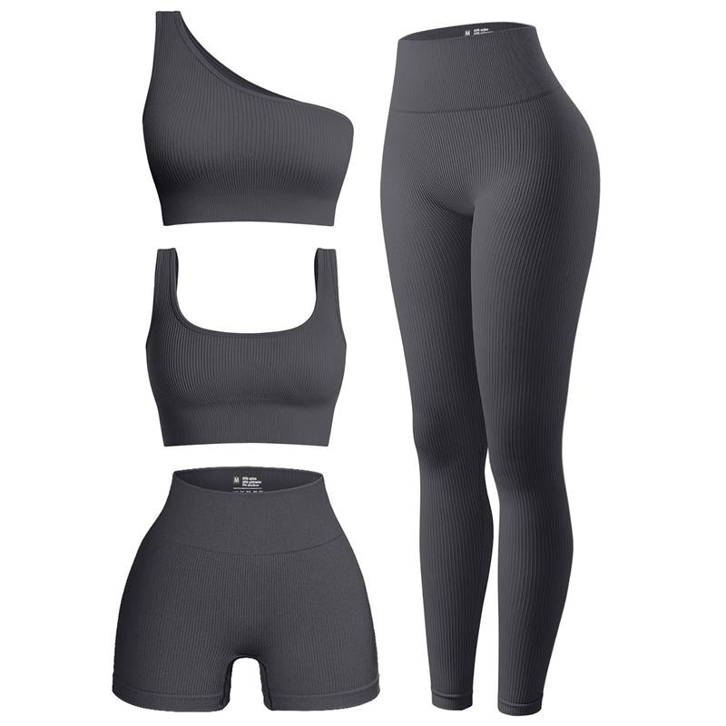 SculptPro™ Women’s Ribbed 4-Piece Active Set – Seamless Comfort, Powerful Style