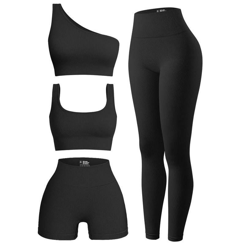 SculptPro™ Women’s Ribbed 4-Piece Active Set – Seamless Comfort, Powerful Style